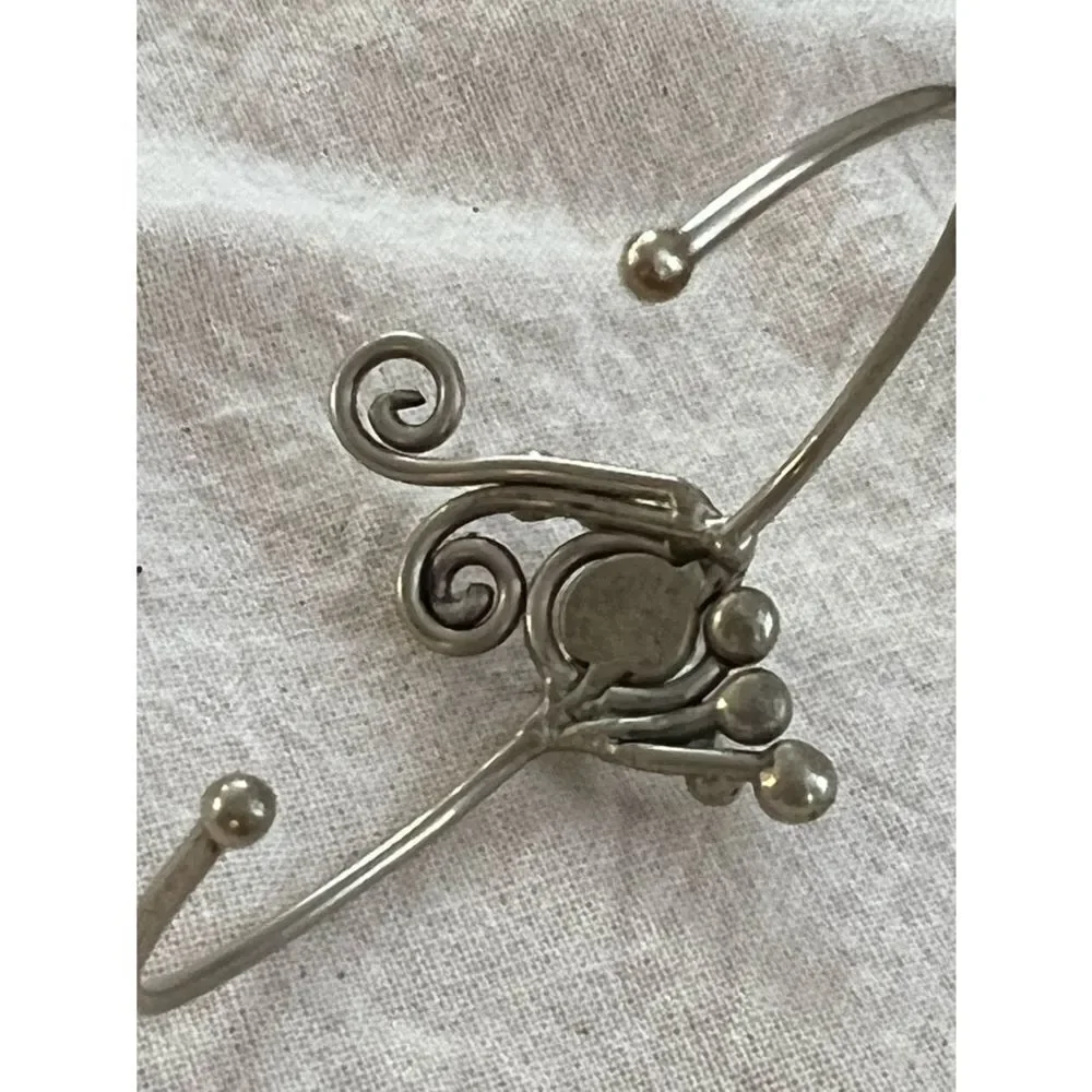 Youth Silver Tone Cuff Bracelet with Unique Purple Bead